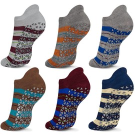 Non Slip Yoga Socks with Grips for Pilates, Ballet, Barre, Barefoot, Hospital Anti Skid Socks for Women and Men - Color: 6 Pairs-stripe, Size: Large