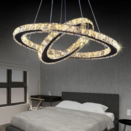 Modern 2-Ring LED Crystal Chandelier for Home Living Room Restaurant Decoration Factory Direct Pendant LightsShade  color: Warm White, Design Style: Modern, Lamp Power(W): 50, Number of Lights: LED