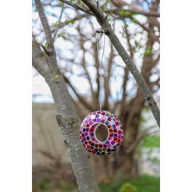 Lily's Home Hanging Outdoor Fly Through Wild Bird Feeder, an Excellent Addition to Any Garden, Mosaic. 6 Inches. Purple, Pink and Red