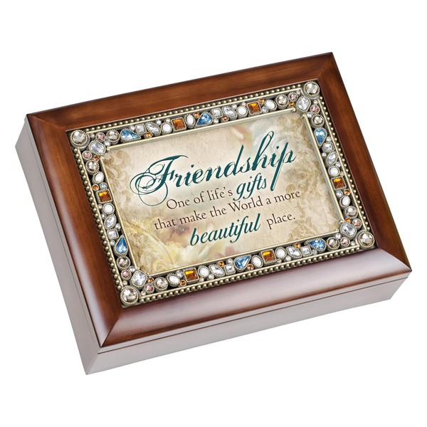 Cottage Garden Friendship Life's Gift Woodgrain Jeweled Music Box Plays What Friends are for