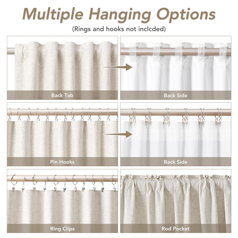 Nanspring Sand Beige 100% Blackout Linen Curtains Back Tab Track