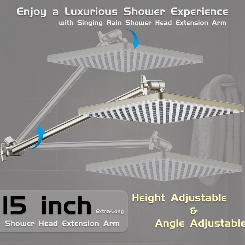 8'' Rain Shower Head with Matching 15'' Extension Arm (Brushed