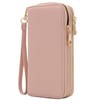 Double Zip Around PU Leather Wristlet Cell Phone Wallet (Blush)