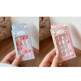 ISABELLA MOON 48Pcs 2 Pack Children Acrylic Fake Nails Press on Pre-glue Full Cover Glitter Color Rainbow Unicorn Mermaid Kids Stick On False Nail Art Kits Set Girls Birthday Gift (Set05)