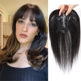 UDU Hair Toppers for Women Real Human Hair Human Hair Toppers with Bangs Clip In Bangs Wiglets Hair Pieces for Women with Thinning Hair Hair Loss Cover Gray Hair