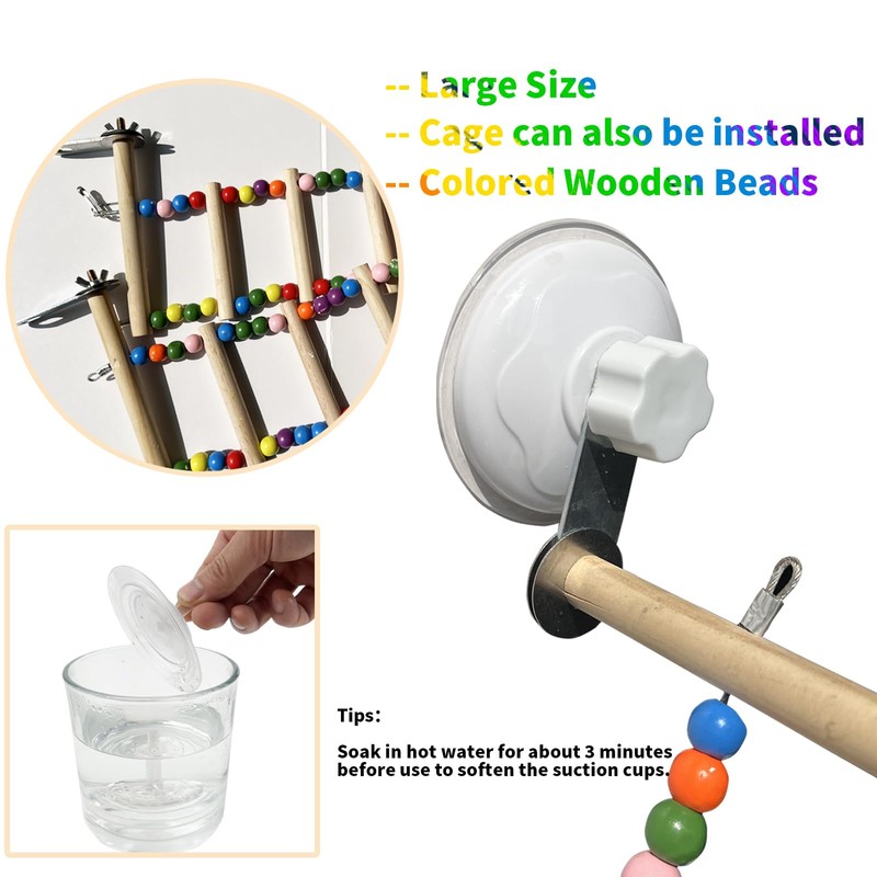 FlidRunest Suction Cup Wooden Bird Perch Stand Toy, Colorful Bird