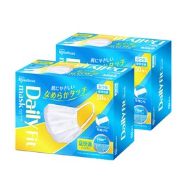 [アイリスオーヤマ] 【2個セット】 マスク 不織布 なめらかタッチマスク ふつうサイズ 個包装 100枚入(50枚入×2個) 息しやすい DAILY FIT MASK PK-DH50MW ホワイト