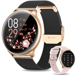 RUXINGX Smartwatch Damen mit Telefonfunktion, 1,32 Zoll HD Voll Touchscreen, IP68 Fitness Tracker mit SpO2 Pulsuhr Menstruationszyklus Schlafmonitor Schrittzähler Kalorien iOS Android Schwarz Gold