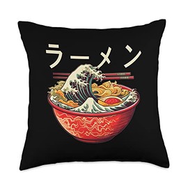 Cool Ramen Otaku Kawaii Manga Anime Merch Large Ramen Wave from Kanagawa-Japanese Kawaii Kanji Art Throw Pillow, 18x18, Multicolor