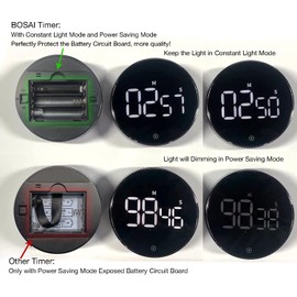BOSAI Timers, Kitchen Timer for Kids, Digital Countdown Magnetic Egg Timer for Cooking, with Constant Light Function for classrooms, Quiet for Children and Teachers…Black