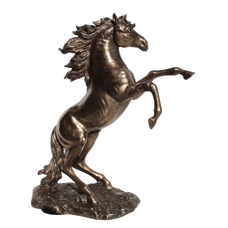 US 12.38 Inch Rearing Stallion Cold Cast Statue Figurine, Bronze