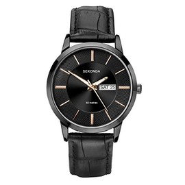 Sekonda Mens Quartz Watch with Dark Grey Dial, Analogue Display and Black Leather Strap 1814