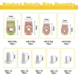 Gueenky Pack of 115 Metal Nuts Thread, M4 M5 M6 M8 U-type Tin Nuts Snap Nut Set Body Nuts Snap Nuts Clip Nuts Stainless Steel for Car Motorcycles