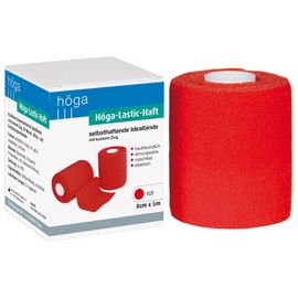 Höga-Lastic-Haft rot, kohäsive (selbsthaftende) Idealbinde mit kurzem Zug - 8 cm x 5 m gedehnt, atmungsaktiv, rutschfest, elastisch