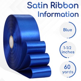 Aoropo Blue Ribbon 1-1/2 Inch x 60 Yards, Royal Blue Satin Ribbon for Crafts, Gift Wrapping, Flower Bouquet, Baby Shower, Birthday, Wedding and Festival Decor
