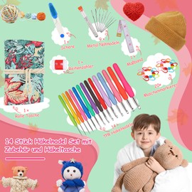 Coopay Crochet Hook Set with Roll Bag, 14 Pieces Ergonomic Crochet Hooks for Arthritic Hands, 2.0-10 mm Longer Crochet Hooks with Smooth Hooks with Soft Handle, Crochet Set for Beginners with