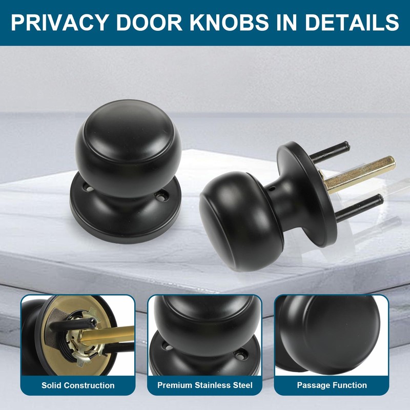 RAZCC Passage Door Knobs, 10 Pack Matte Black Door Knobs,