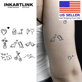 INKARTLINK Magic Tattoo 2 Sheets, Waterproof, Semi-permanent, Long-lasting, Temporary, Simple Fake Tattoo Stickers, Mini Pattern Tattoos, Finger Tattoos, Juice Tattoos, Party Tattoos, Art Tattoos