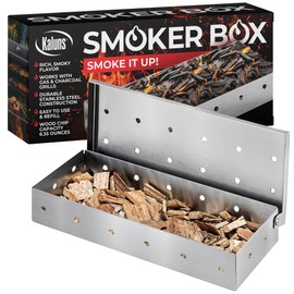 Kaluns Universal Stainless Steel Smoker Box, Gas or Charcoal Grill Smoke Box, Works with Wood Chips, add Delicious Smoked Flavor, Hinged Lid,Warp Free Grill Accessories