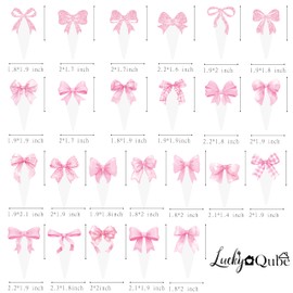 Coquette Bowknot Cupcake Toppers, 48PCS Cute Pink Bow Cupcake Picks for Bridal Wedding Party, 1st Birthday Decor, Girls Baby Shower Supplies.