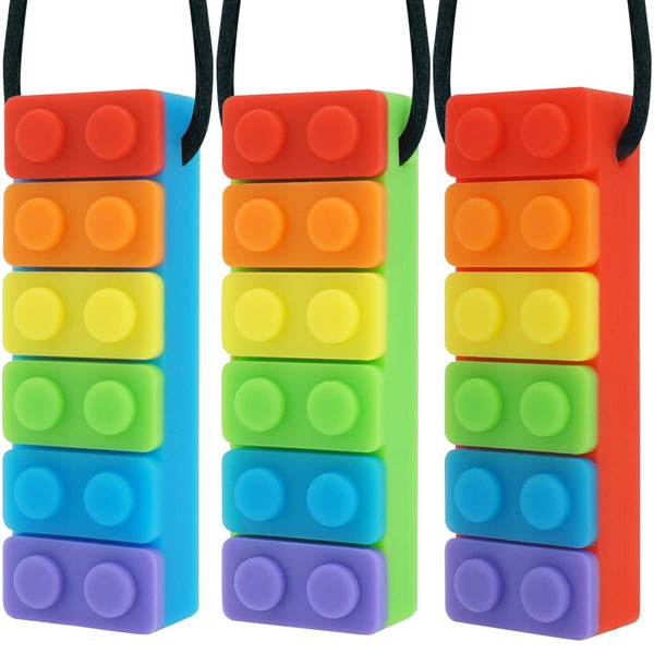 Panny & Mody Sensory Chew Necklaces Chewable Jewelry for Boys and Girls(3 Pack), Silicone Rainbow Pendant Sticks Autism Chewing Toys Set for Kids Oral Sensory Motor Aids
