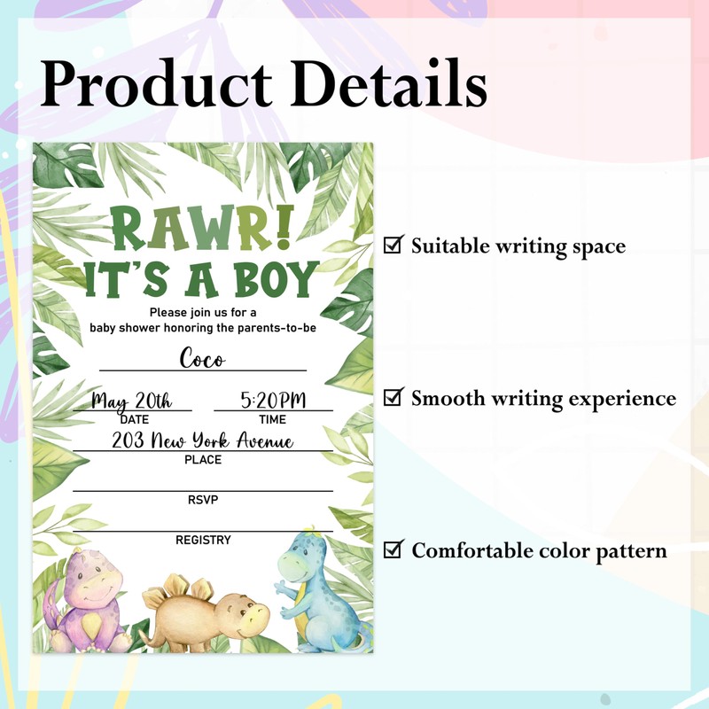 CIAEXRN Rawr It's A Boy Baby Shower Invitations - 25