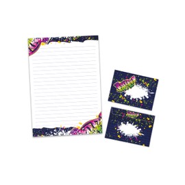 Writing Paper Set Letter Pad with Envelope for Boys Girls Kids Graffiti Modern Art Nouveau (Pad A4 with 25 Sheets + 15 Envelopes)