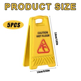 5pcs Miniature Wet Floor Warning Signs, Yellow Dollhouse Wet Floor Warning Signs Dollhouse Realistic Caution Sign for Role Play Educational Use
