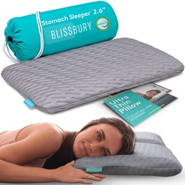 BLISSBURY Stomach Sleeping Pillow - Thin Memory Foam Pillow for Stomach Sleepers | Ultra Thin Pillow for Sleeping | Flat Pillows for Sleeping, Slim Pillow, Stomach Sleeper Pillow | 2.6 Inch Thickness