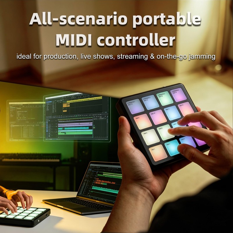 M-VAVE SK16 SMC-PAD Pocket Wireless MIDI Controller, 16 RGB Backlit
