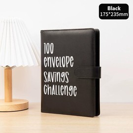 MYSTRISA 100 Envelope Challenge Binder Piggy Bank |Easy and fun way to save $5050 - Savings Challenge Binder, Budget Binder with Cash Envelope for Budget Planner and Savings Bank - Color: Black