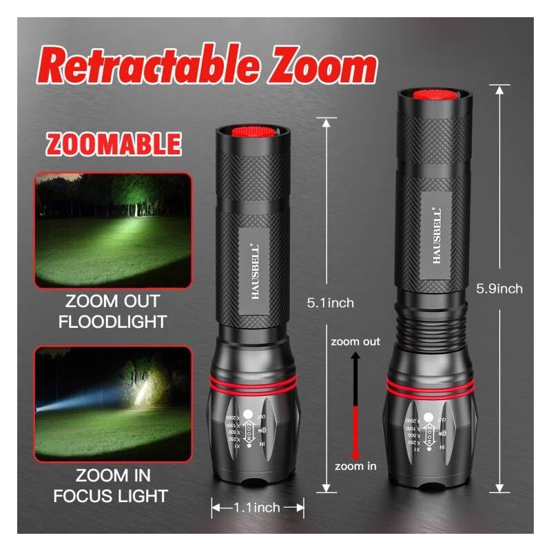 HAUSBELL T8 Upgraded Flashlight 4 Pack, 2000 Lumens High Lumens