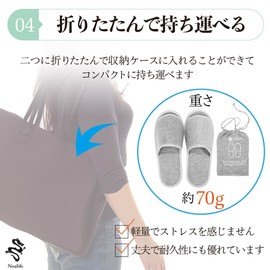 Noalife Portable Slippers, Travel Slippers with Storage Case, Foldable, Women's, Men's, Anti-Slip, School, Travel, Airplane, Home, Lightweight, Compact, Grey Set of 2