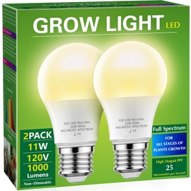 Grow Light Bulbs, Briignite LED Grow Light Bulb A19 Bulb, Full Spectrum Grow Light Bulb, Plant Light Bulbs E26 Base, 11W Grow Bulb 100W Equivalent, Grow Light for Indoor Plants, Seed Starting, 2Pack