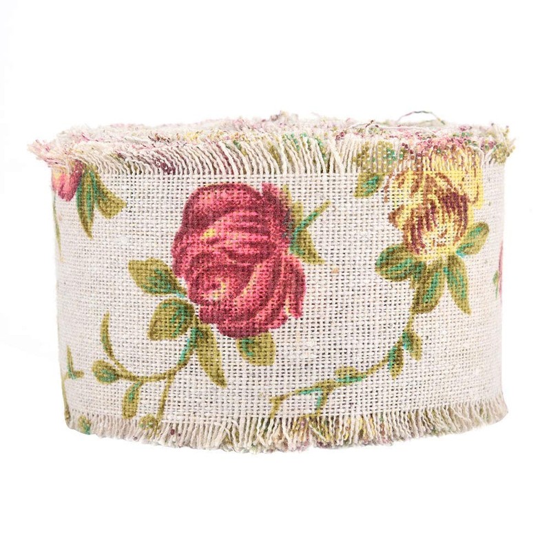 Hilitand Hessian Floral Ribbon, DIY Vintage Jute Ribbon, Rose Flower