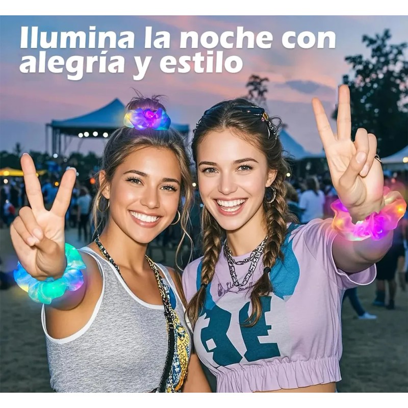 12pcs Goma Elásticas Led Light Pelo Scrunchies Para Fiestas Multicolors