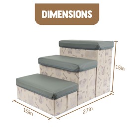 Woofway Dog Ramp for Small to Large Pets – Foldable with Practical Storage, Non-Slip Oxford Bottom, and Mesh Pocket – PU-Grey Cover, with Print PU Sides – Ideal for Cars, Beds and Couches