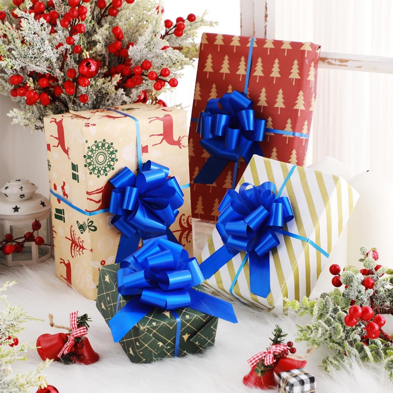 48 Pcs Blue Christmas Pull Bows Bulk for Wrapping Gift