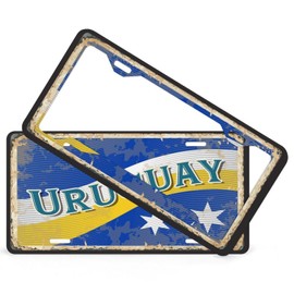 Mighun Auto Car Tag Uruguay Flag Car Front License Plate with Screws Caps Uruguay Gift Aluminum Metal Car License Plate Frame Rust-Proof Weather-Proof