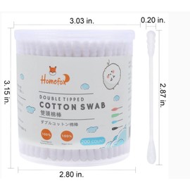 HOMEFOX Cotton Swabs Spiral Slim - 400 Count Organic Cotton Buds Double Side Tightly Wrapped Cotton Tips Paper Stick Soft Gentle Lint-Free Cruelty-Free, Round & Spiral (White)