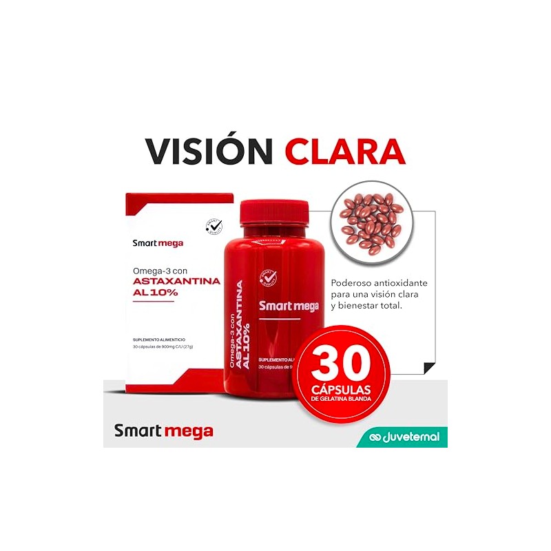 SMART MEGA Astaxantina 10 Ultra Pura con Omega 3, Protección