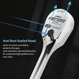 FIRSTINFO - Llave de carraca de 3/8 pulgadas, diseño de cabeza sellada de 108 dientes, mango de carraca reversible