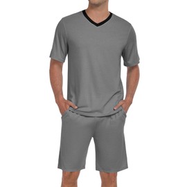 TUREFACE Men's Pajamas Set Summer Shorts Sleepwear Sleep Pajama Set Lightweight Soft Male Lounge Set with Pockets