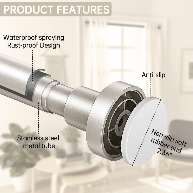 BRIOFOX Shower Curtain Rod Adjustable 18-64 Inch, Stainless Steel Spring