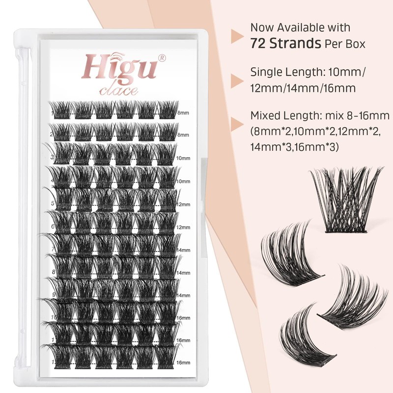 Eyelash Clusters, DIY Eyelash Extensions, 72 Pieces, D Curl, 12