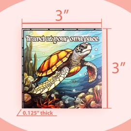 JennyGems Travel at Your Own Pace Inspirational Fridge Magnets, Turtle Decor, Refrigerator Magnet, 3x3 Inch, Made in USA