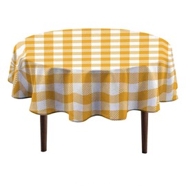 silichee Tablecloth Round 60 Inch Yellow Gingham Buffalo Check Plaid Pattern Tablecloths Fabric Stamp Dining Table Cover for Birthday Farmhouse Outdoor Party Tablecloths