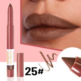evpct Dark Brown Lip Liner Crayon Pencils Set for Women, Matte Lip Stick Crayon Long Lasting, Lips Pencil Liner and Lipstick set, Lipliner Pencil, 24 Hours Long Wearing Lipstick Built-in Sharpener 25