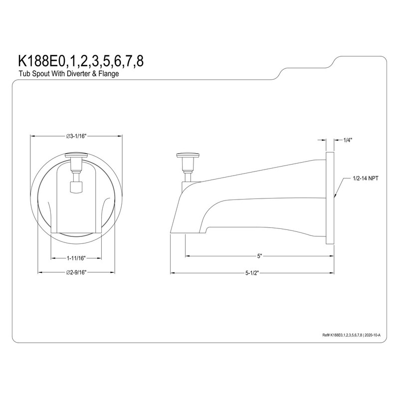 Kingston Brass K188E7 Showerscape Diverter Tub Spout with Flange, Brushed