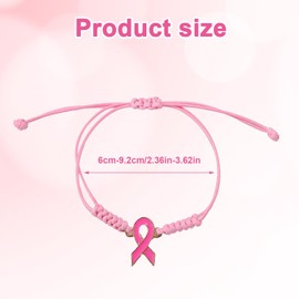 Mikovivi 12pcs Breast Awareness Bracelets, Adjustable Pink Ribbon Braided Bracelet Inspirational Jewelry Gift for Support Survivors Fighters Charity Events